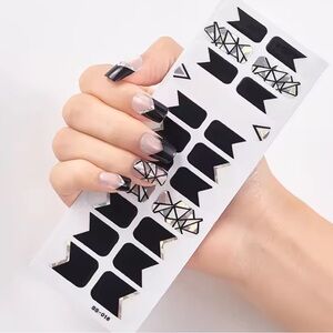 Black Nail Art Stickers, With Silver Accents, 1 Pack, 22 Stickers